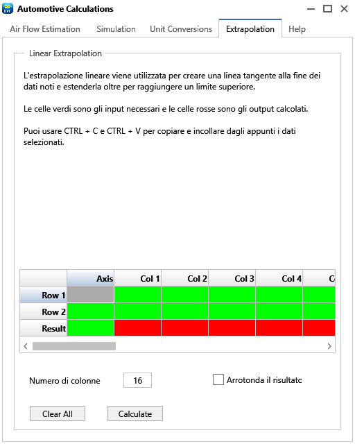 Extrapolation tab
