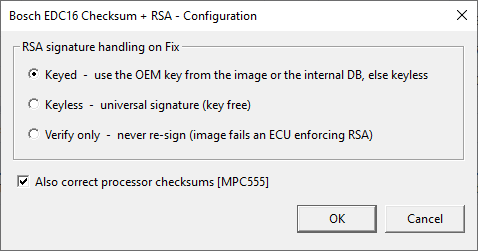 The EDC16 Configure dialog