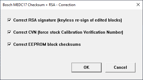 The EDC17/MED17 Configure dialog